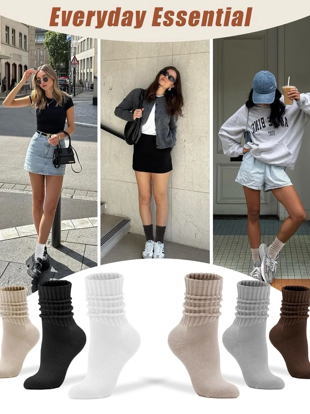 White Women’s Men Crew Socks - Pack of 3